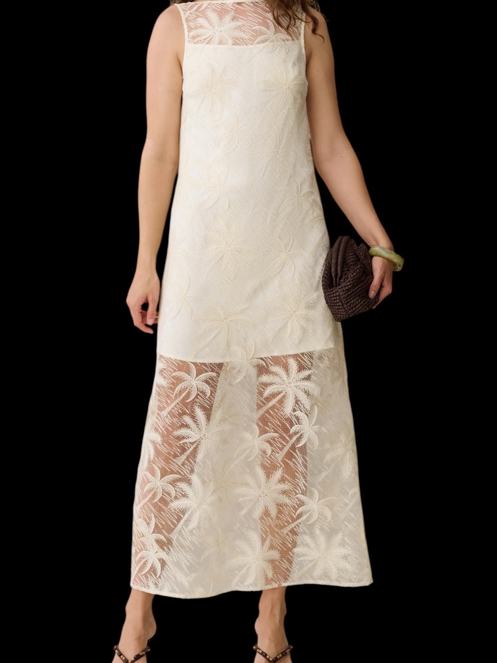 Few Moda o.p.t. Sally Dress Sheer Embroidered Ivory Maxi NWT